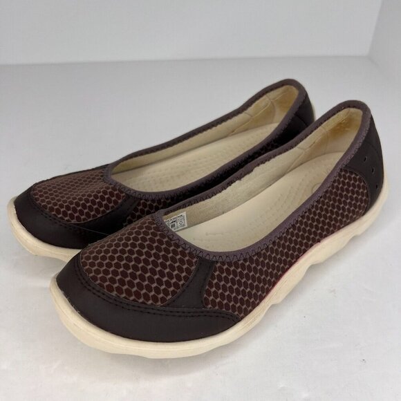 CROCS Shoes - Crocs Womens Brown Duet Busy Day Ballet Flats Round Toe Size 9 Slip On Shoes